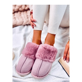 Allens Dusty Pink herringbone slippers with fur - Inello 2