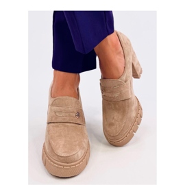 Khaki Platform Heeled Moccasins beige 1
