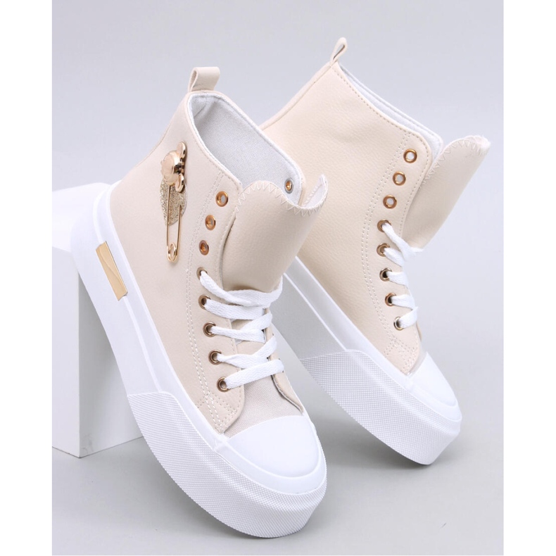 Arenas Beige Grain Ankle Strap Sneakers with Safety Pin 1