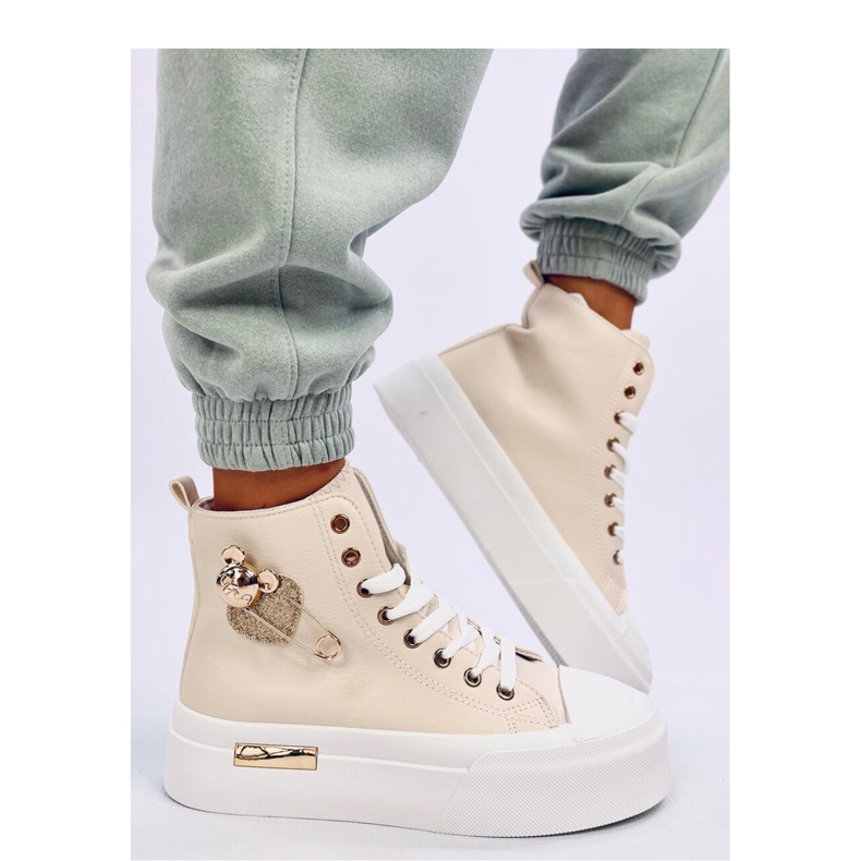 Arenas Beige Grain Ankle Strap Sneakers with Safety Pin 2