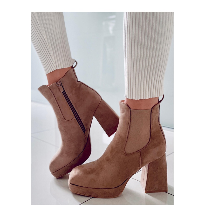 Khaki wide heel ankle boots beige 1