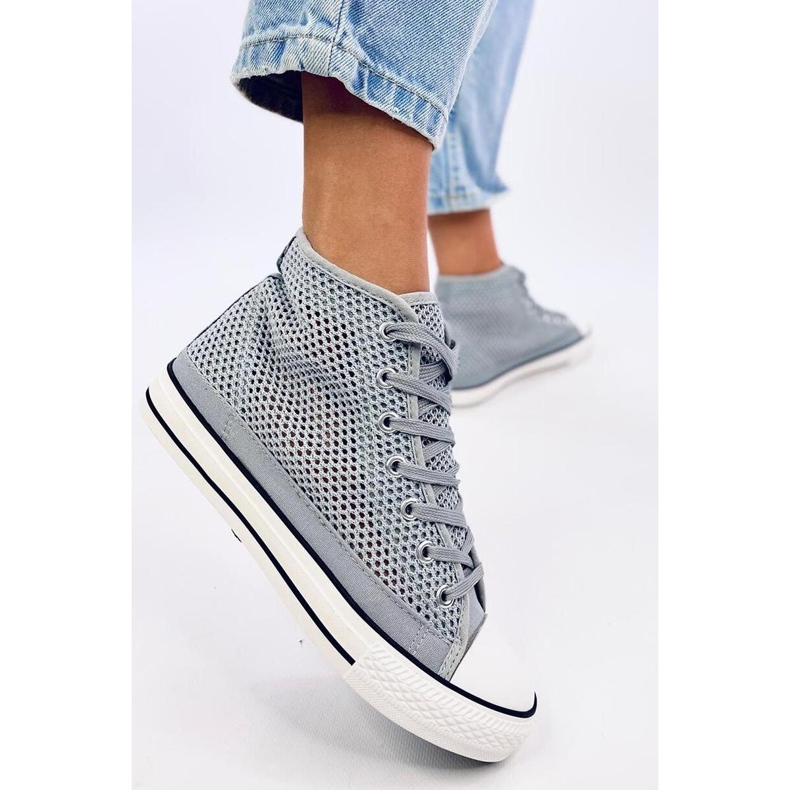 Gray openwork high-top sneakers grey 2