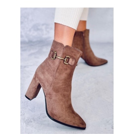 Khaki suede high-heeled ankle boots brown 1