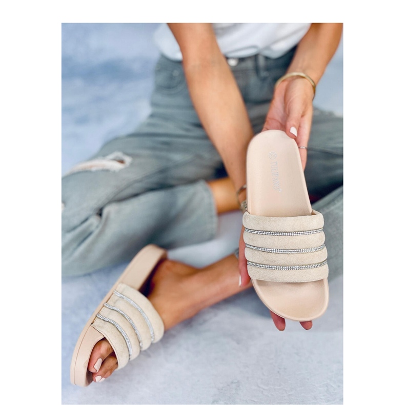 Beige rhinestone flip-flops sandal 1