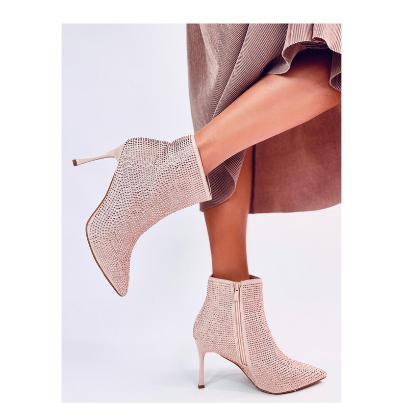 High heel ankle boots with Champagne crystals pink 1