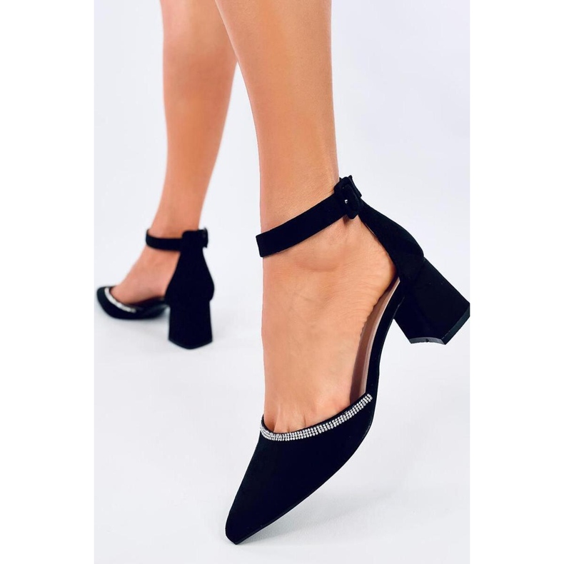 Black high-heeled pumps with ankle fastening 2