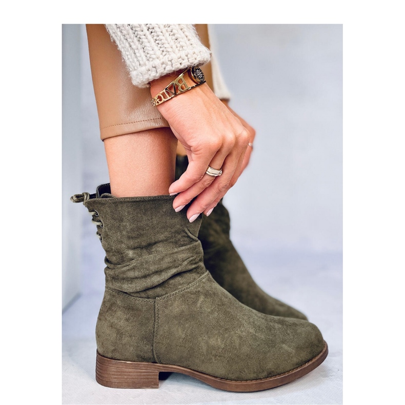 Green suede flat boots 1