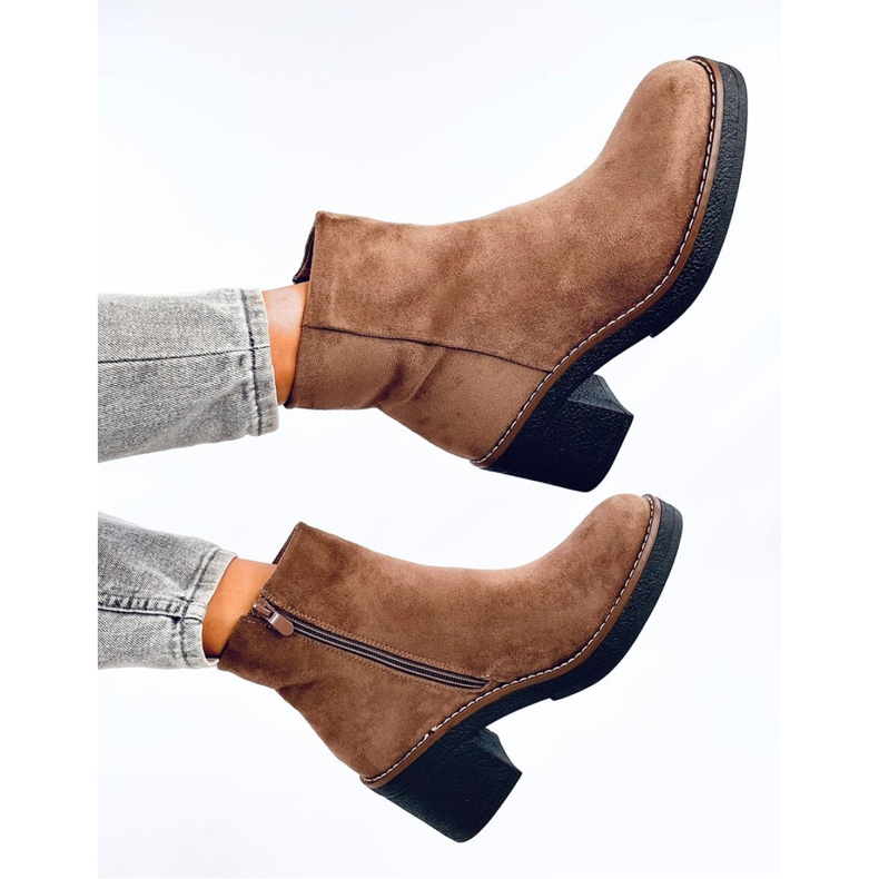 Suede ankle boots with wide heels Eliza Khaki - Inello brown 1