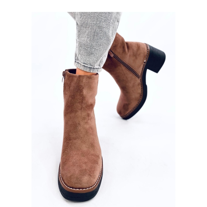 Suede ankle boots with wide heels Eliza Khaki - Inello brown 2