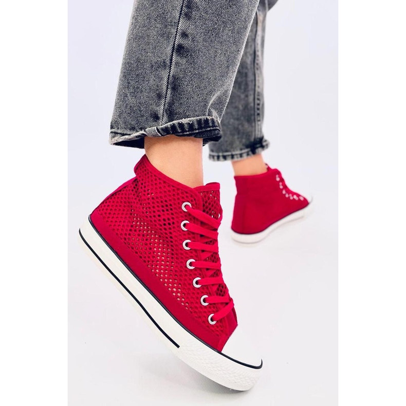 Red openwork high-top sneakers 1