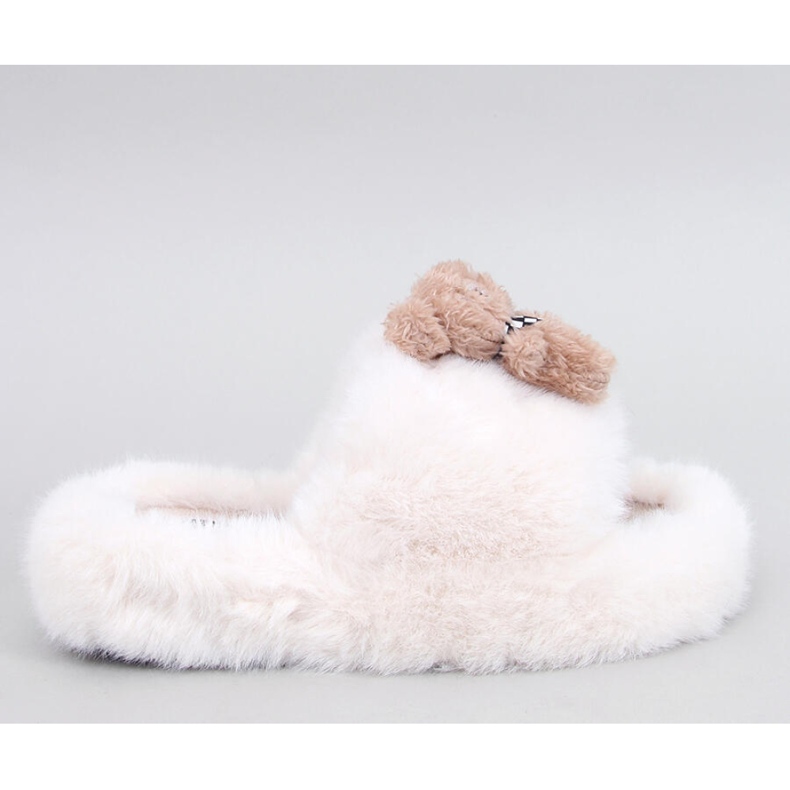 Fur slippers with a bear Beige 1