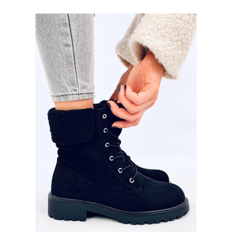 Barkoi Black lace-up ankle boots with sheepskin - Inello 2