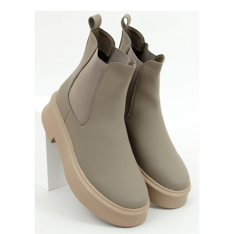 Khaki Green Chelsea boots with a thick sole 1