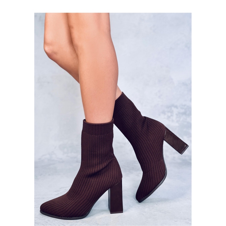 Brown high-heeled sock boots 1