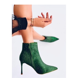 High heel ankle boots with Green crystals 1