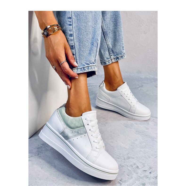 Green wedge sneakers white 1