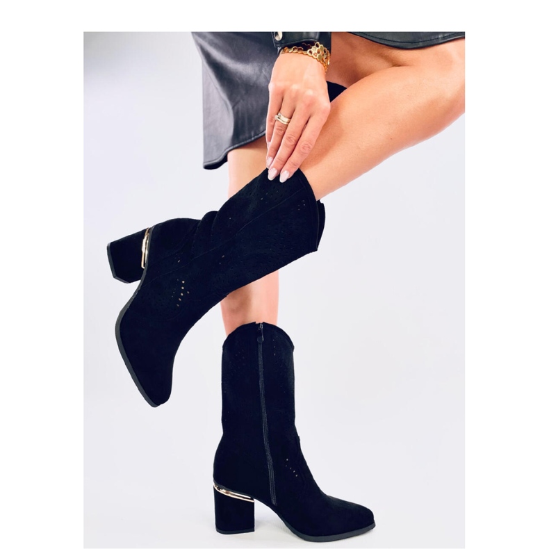 Black openwork high-heeled boots 1