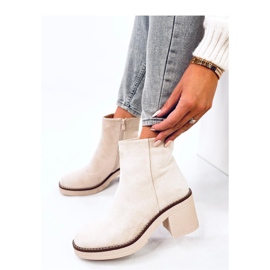 Suede ankle boots with wide heels Eliza Beige - Inello 1