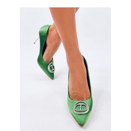Green high heels with crystal decoration 1
