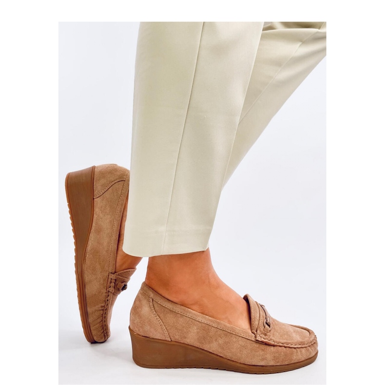Khaki wedge loafers beige 1