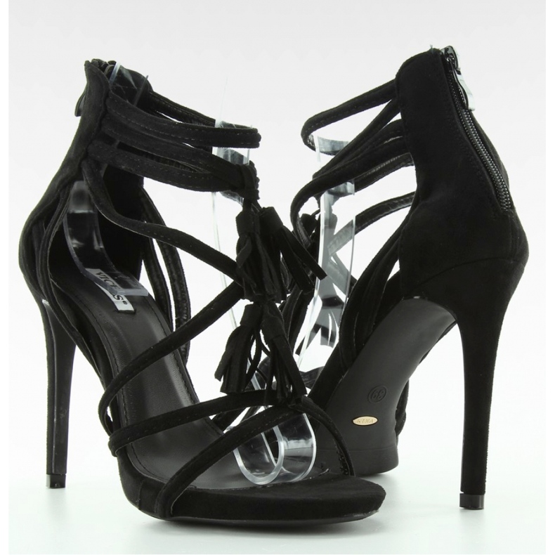 Sandal High heel sandals with fringes 1249 Black - Inello 1