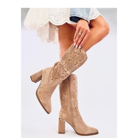 Strokes Khaki openwork high-heeled boots - Inello brown 1