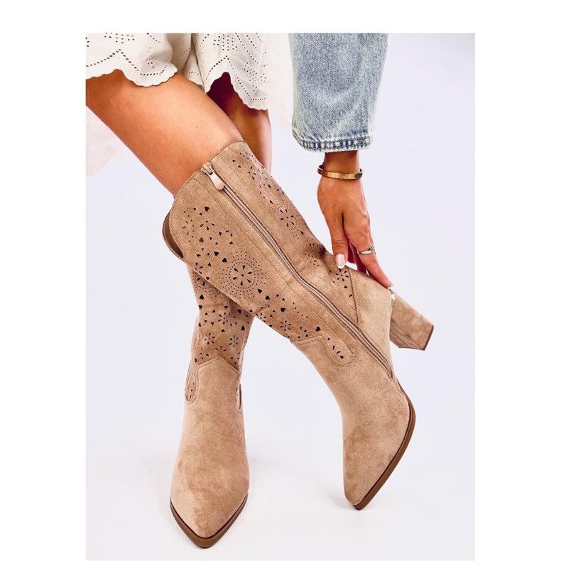 Strokes Khaki openwork high-heeled boots - Inello brown 2
