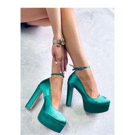 Women's satin high-heeled pumps green 1