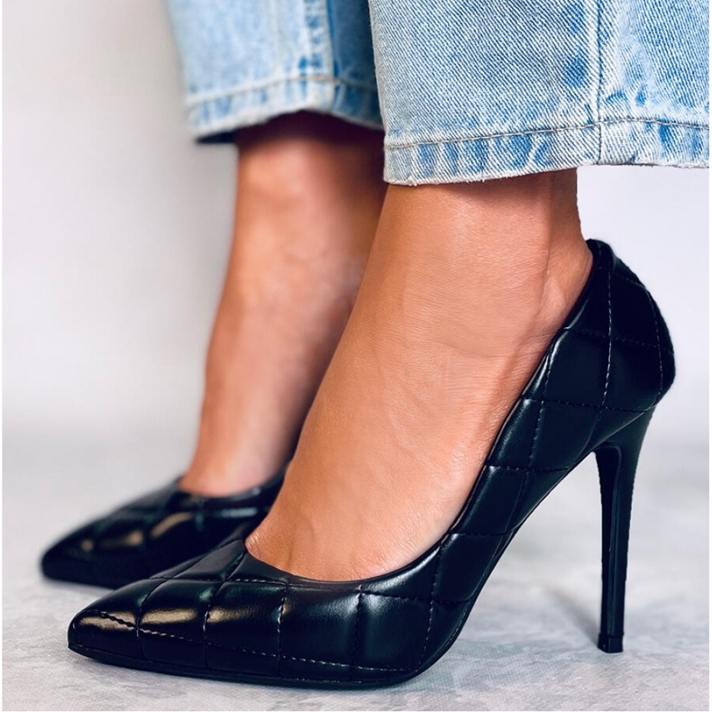 Black Quilted Heel Pumps 1