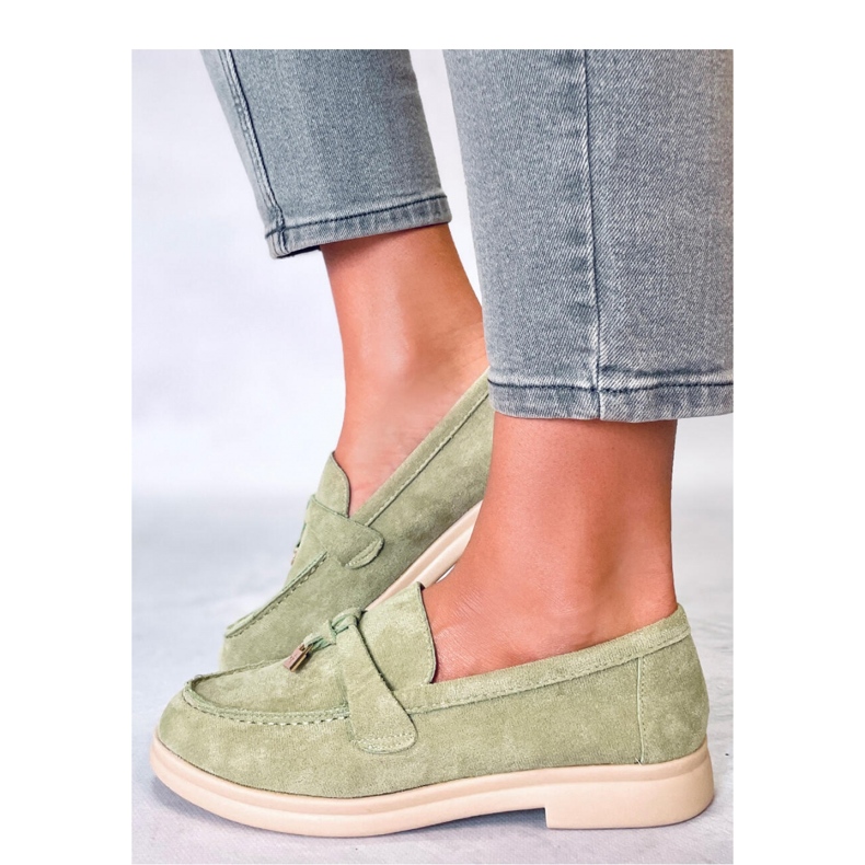 Green suede moccasins 1