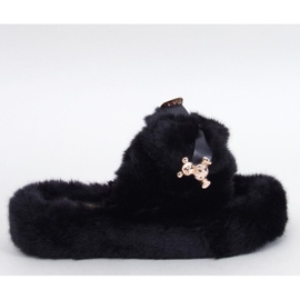 Fur slippers with a bow and a teddy bear Burano Black - Inello 1