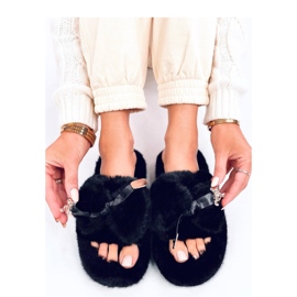 Fur slippers with a bow and a teddy bear Burano Black - Inello 2