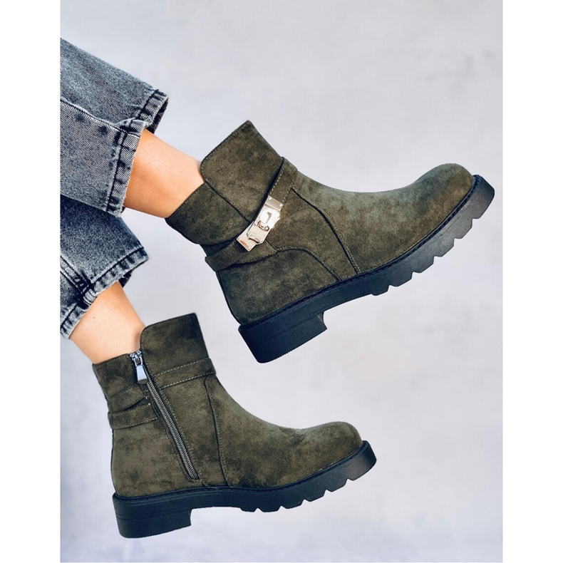 Green suede flat boots 1