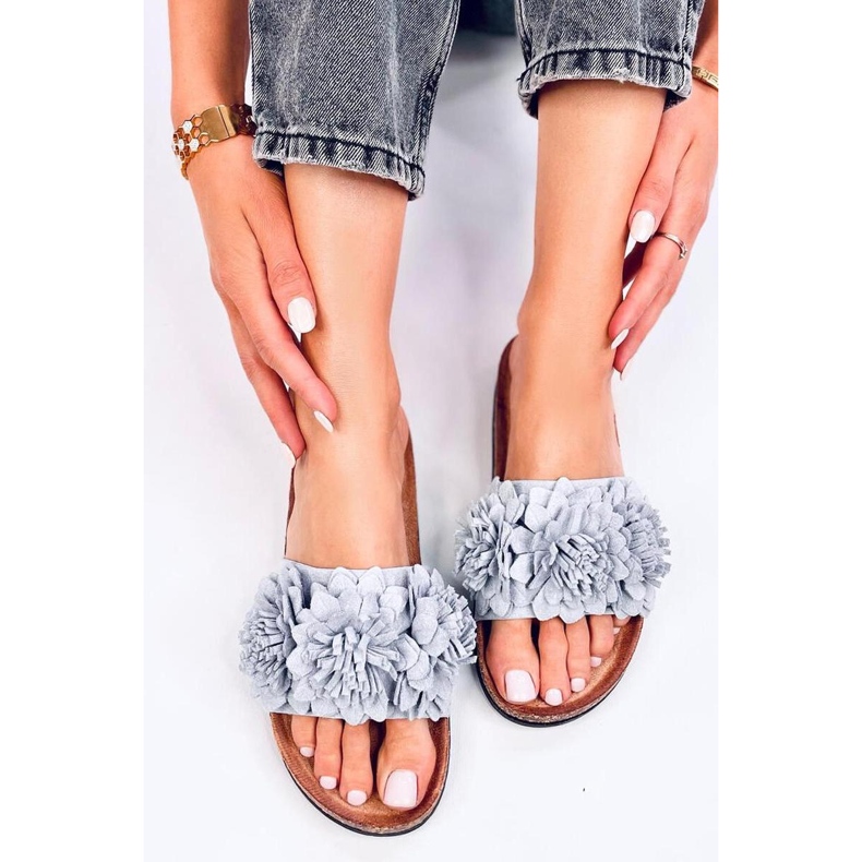 Cork flip-flops with Gray flowers grey 1