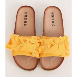 Women's flip-flops with a cork sole yellow 1