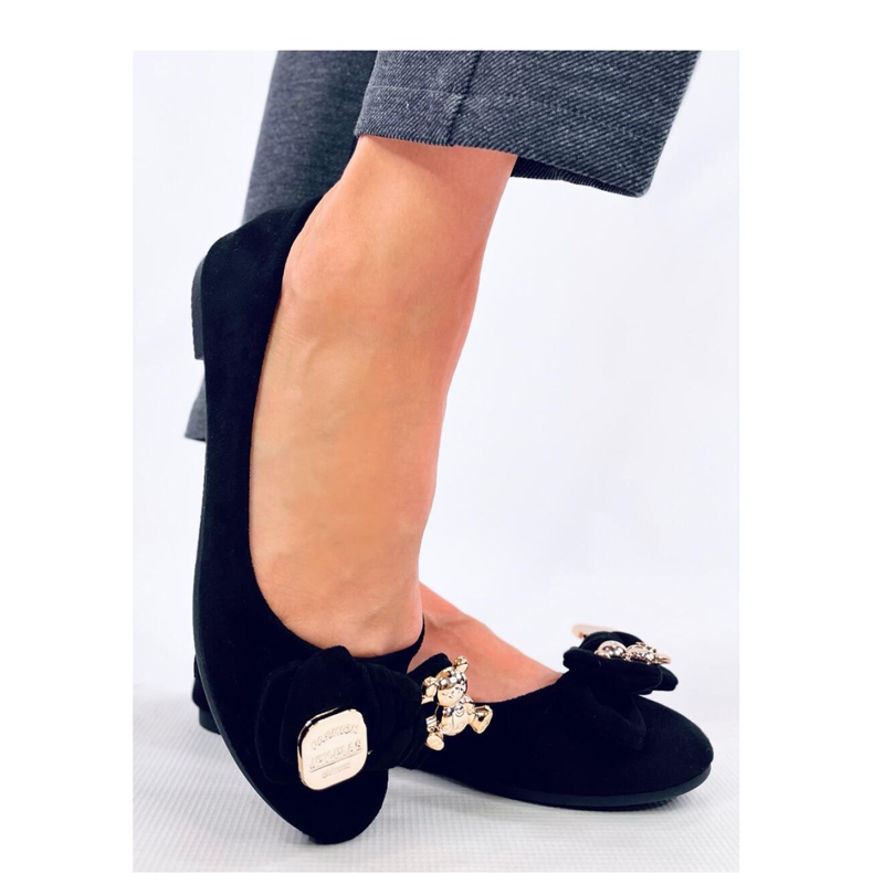 Black suede ballerinas with a teddy bear 2