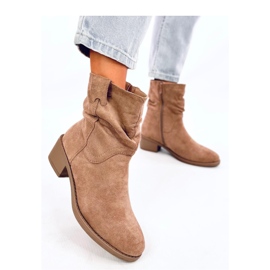 Camel ankle boots with a ruffled upper brown 2