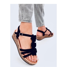 Fisken Black flower wedge sandals - Inello 1