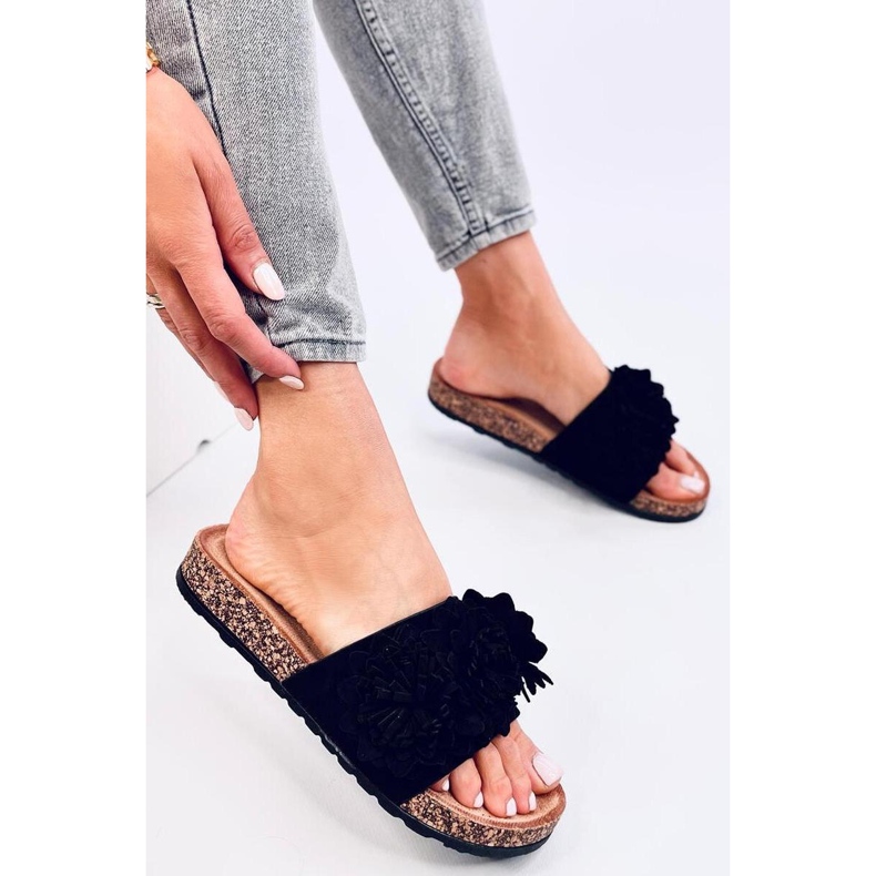 Sandal Cork flip-flops with flowers Sebill Black - Inello 1