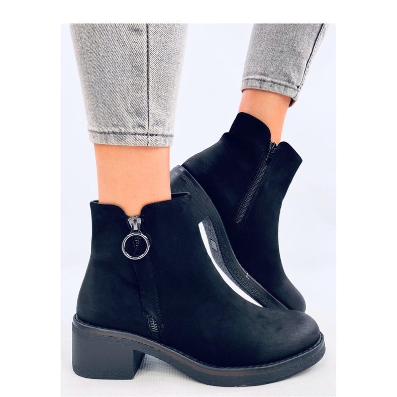 Levere Black nubuck low-heeled ankle boots - Inello 2
