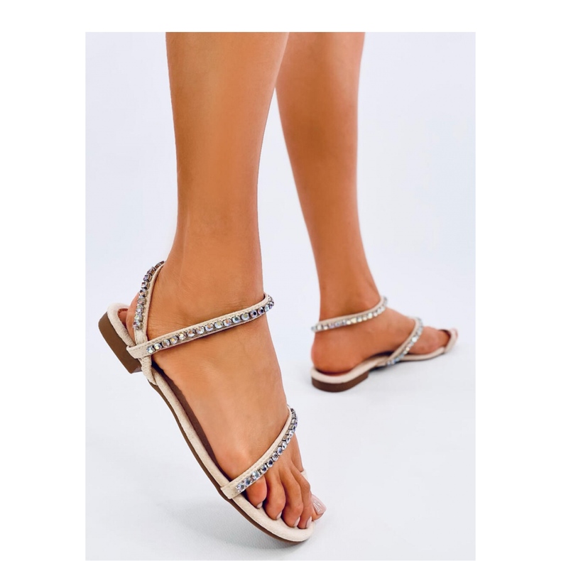Ayless Beige flip-flop sandals with rhinestones - Inello 1