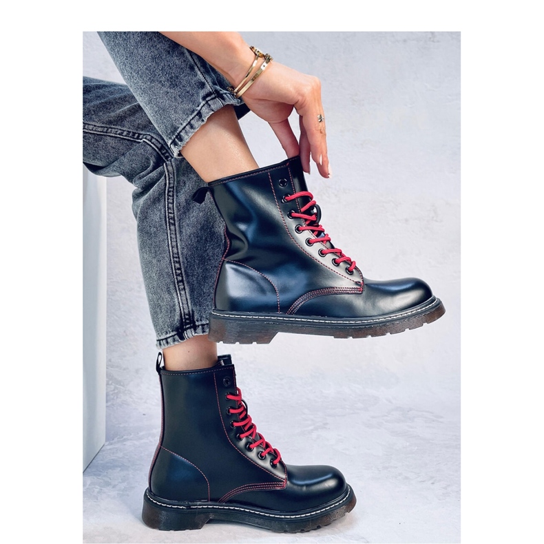 Lace-up ankle boots with colorful thread Stuff Blackred - Inello 2