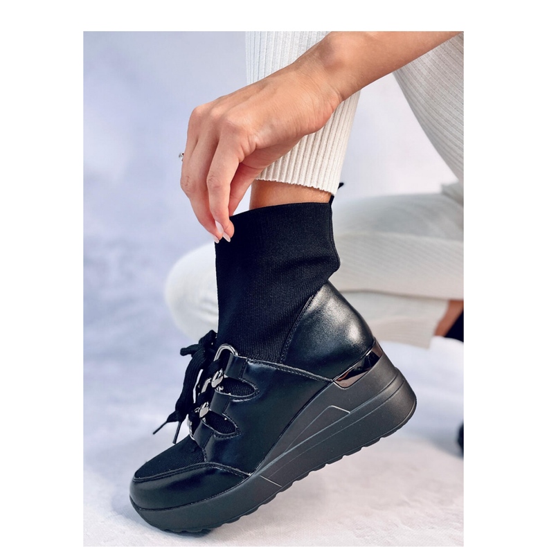 Kaye Black wedge ankle boots with elastic upper - Inello 1