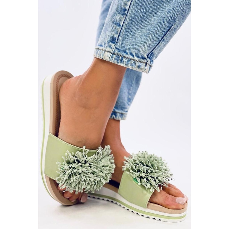 Sandal Wedge mules with flowers Ragnes Light Green - Inello 1