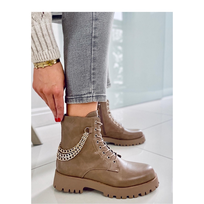 Kb9393 Tokyo Khaki bovver boots with chains - Inello brown 2