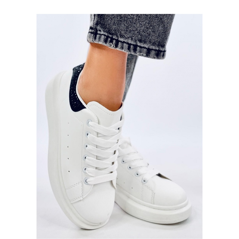 Parkss WHITE/BLACK platform sneakers with rhinestones - Inello 1