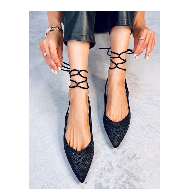 Vonda Black ballet flats with rhinestones open heel - Inello 1