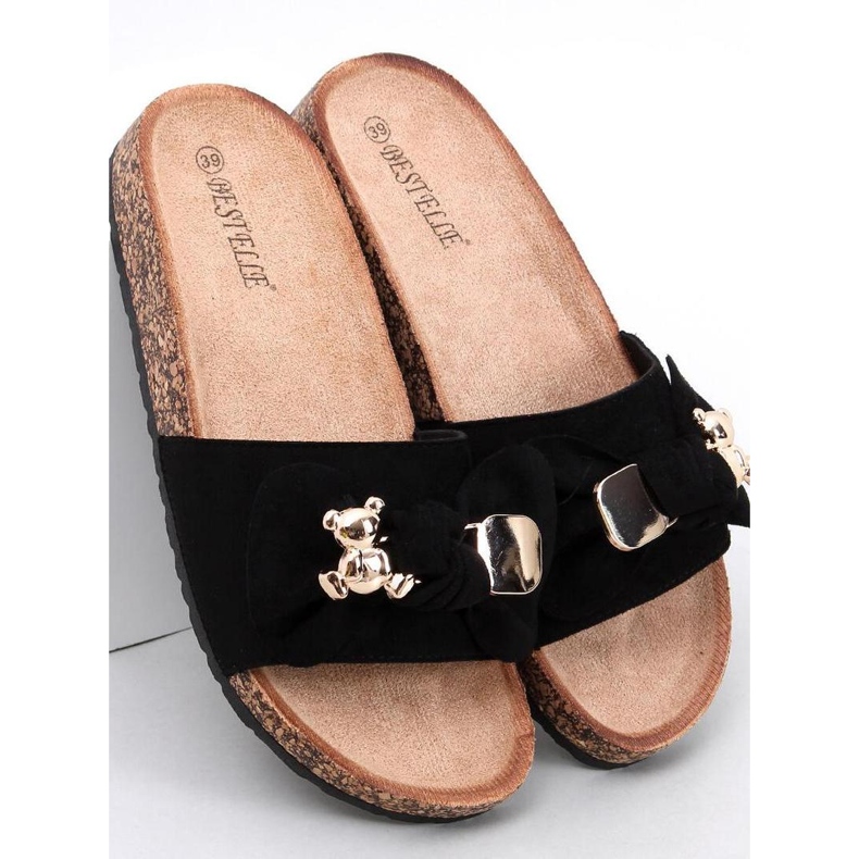 Loups Black cork flip-flops with a teddy bear - Inello 1