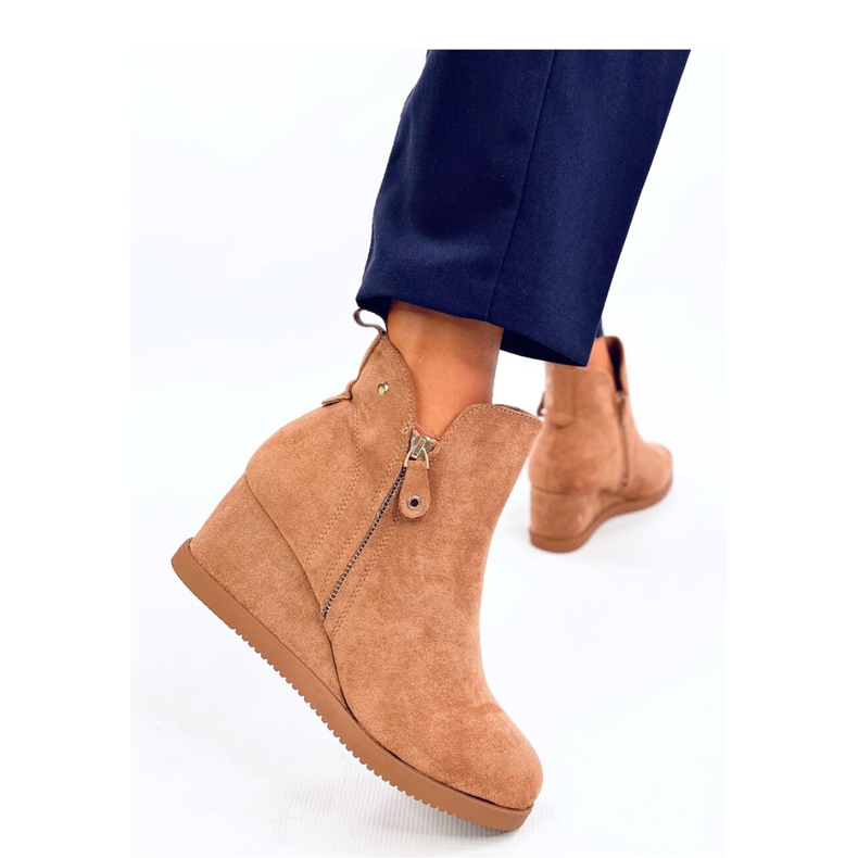Paxten Camel suede wedge ankle boots - Inello brown 1