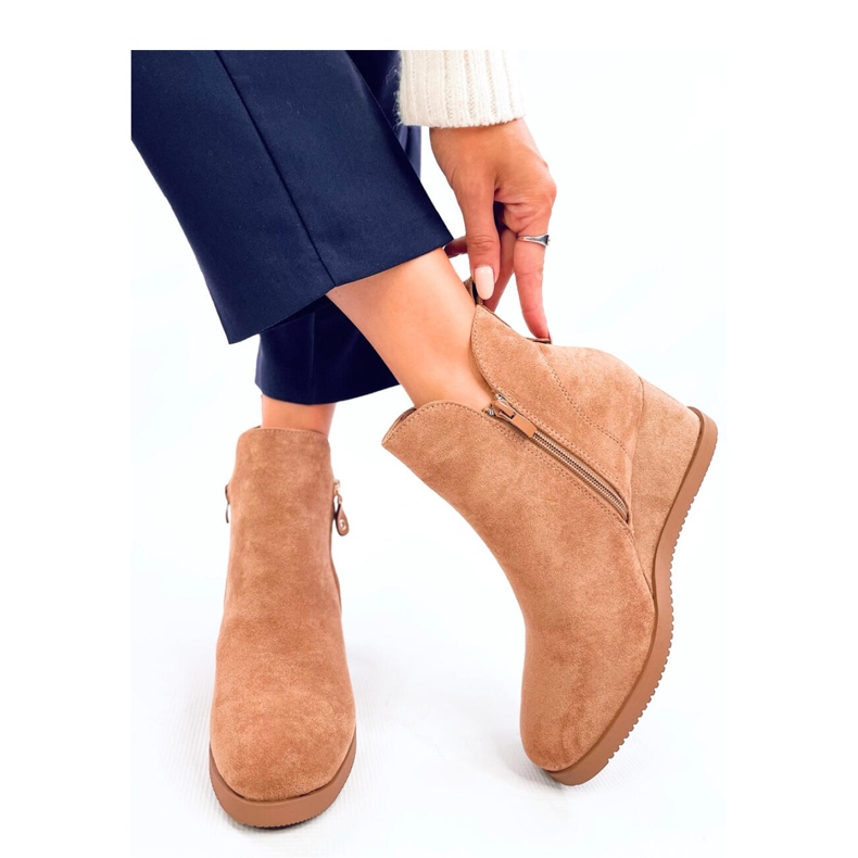 Paxten Camel suede wedge ankle boots - Inello brown 2